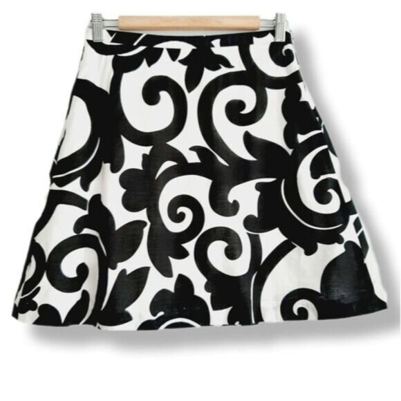 J. CREW Scroll Floral A-Line Mini Skirt B&W Sz 0 - Picture 1 of 8